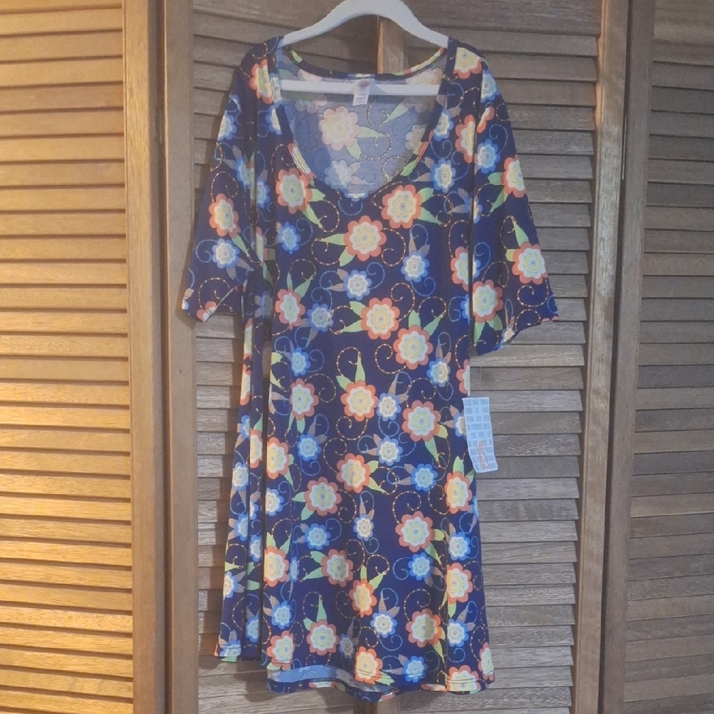 LuLaRoe Floral Dress - Blue and Multicolor